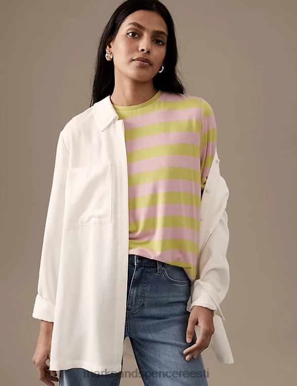 Riietus ee Marks & Spencer naised triibuline triibuline kaelusega T-särk kollane segu NZTRN2785