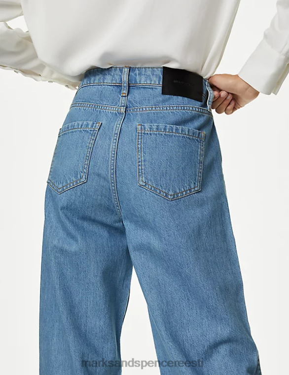 Riietus ee Marks & Spencer naised lõdvestunud kõrge vöökohaga sirge säärega teksad chambray NZTRN990