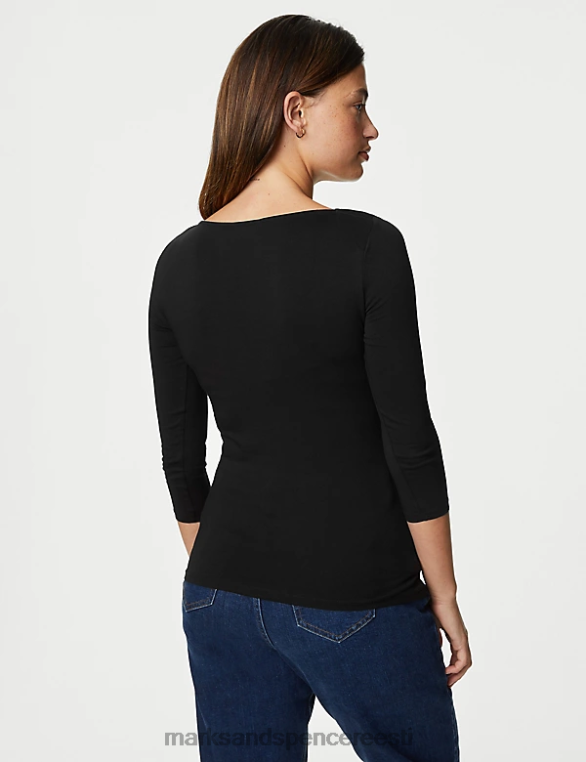 Riietus ee Marks & Spencer naised 2 tk puuvillast rikas slim fit topid must NZTRN1774