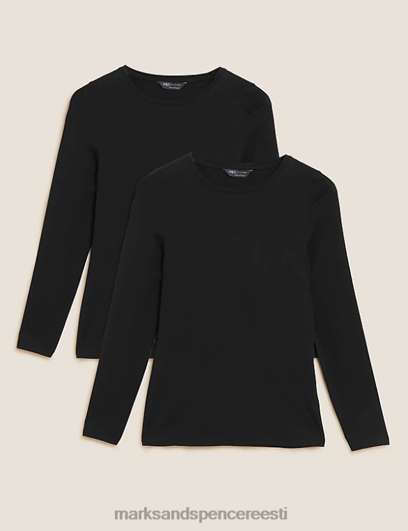 Riietus ee Marks & Spencer naised 2 tk puuvillast rikas slim fit topid must NZTRN3234
