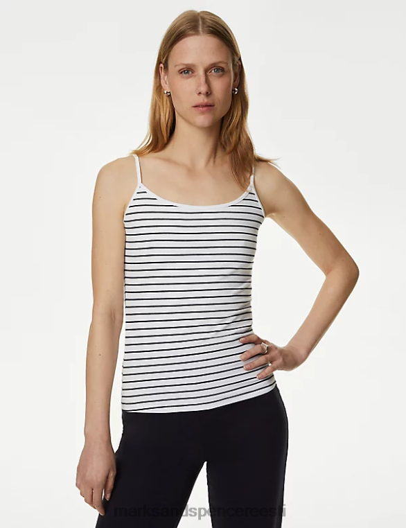 Riietus ee Marks & Spencer naised 2pk puuvillast rikkalikult slim fit cami topsid mereväe segu NZTRN3069