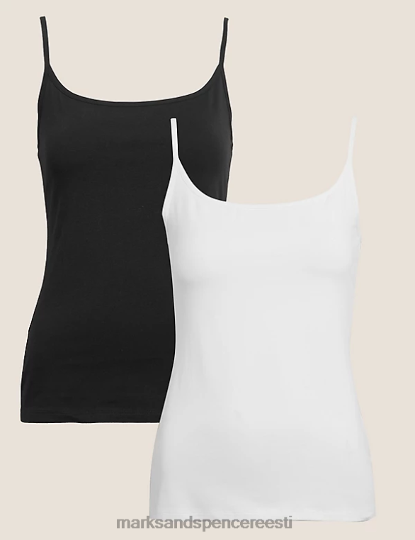 Riietus ee Marks & Spencer naised 2pk puuvillast rikkalikult slim fit cami topsid must valge NZTRN3361