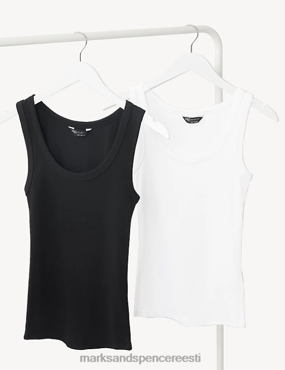 Riietus ee Marks & Spencer naised 2tk puuvillast rikkaliku soonikuga vestid must valge NZTRN661