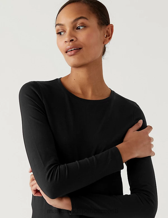 Riietus ee Marks & Spencer naised 3pk puuvillast rikas slim fit top must NZTRN2988