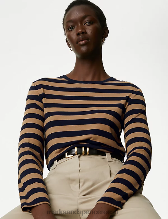 Riietus ee Marks & Spencer naised jersey triibuline topp mereväe segu NZTRN1156