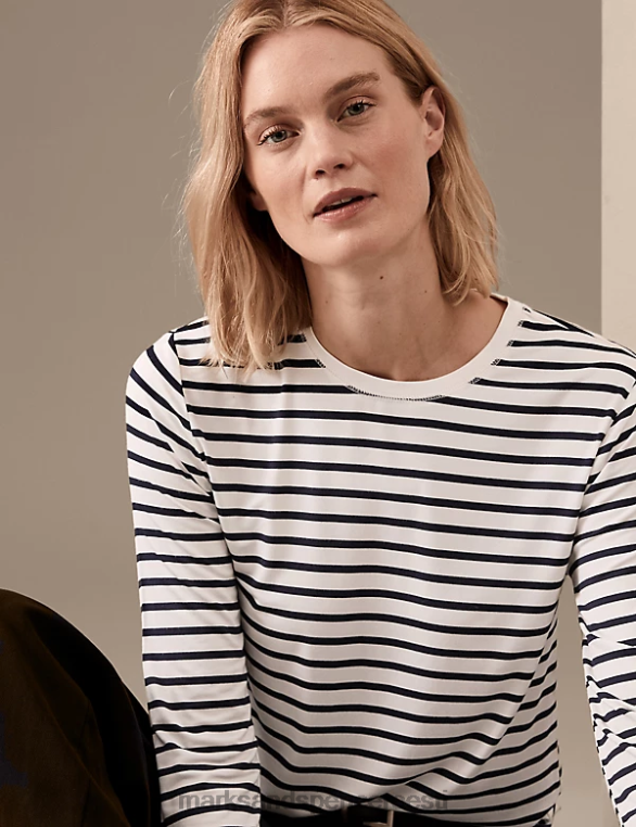 Riietus ee Marks & Spencer naised jersey triibuline topp tume mereväe segu NZTRN1234
