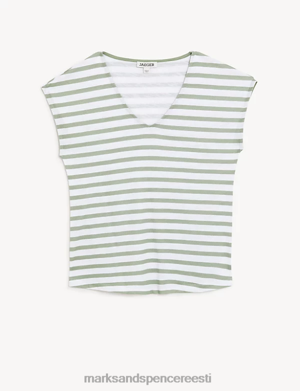 Riietus ee Marks & Spencer naised jersey triibuline vesti topp khaki NZTRN1484