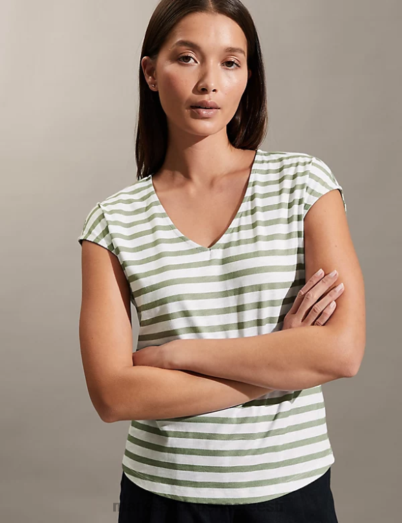 Riietus ee Marks & Spencer naised jersey triibuline vesti topp khaki NZTRN1484