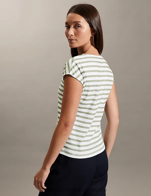 Riietus ee Marks & Spencer naised jersey triibuline vesti topp khaki NZTRN1484
