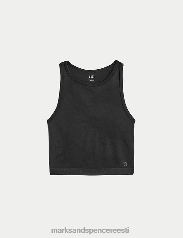 Riietus ee Marks & Spencer naised kühvelkaela õmblusteta liibuv crop top must NZTRN2760