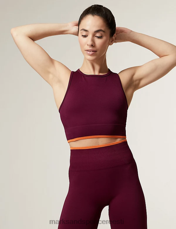 Riietus ee Marks & Spencer naised kõrge kaelusega õmblusteta liibuv crop top tume magenta NZTRN2796