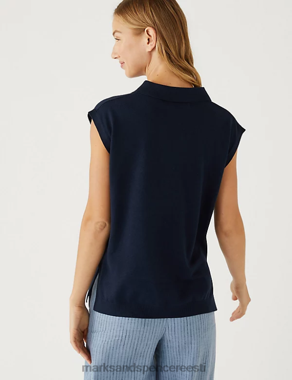 Riietus ee Marks & Spencer naised kaelusega lõdvestunud linasest kootud vest merevägi NZTRN502