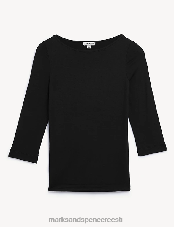 Riietus ee Marks & Spencer naised kaldkaelusega 3/4 varrukatega ülaosa must NZTRN3027