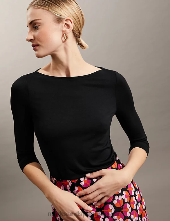 Riietus ee Marks & Spencer naised kaldkaelusega 3/4 varrukatega ülaosa must NZTRN3027