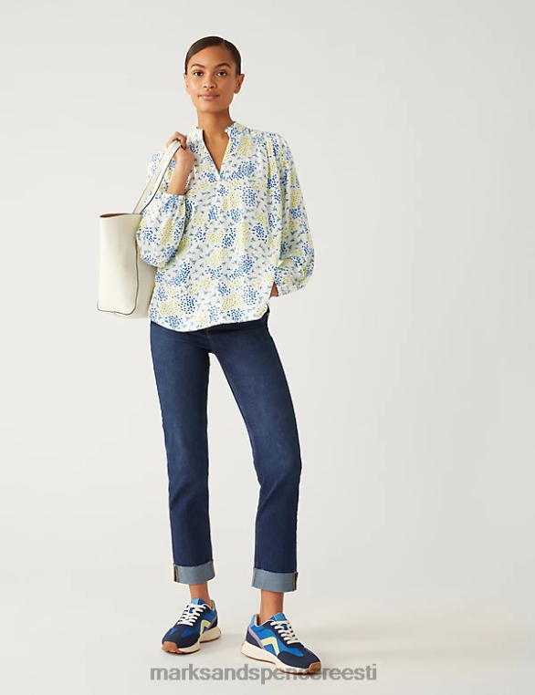 Riietus ee Marks & Spencer naised lilleline v-kaelusega popover pluus kollane segu NZTRN1039