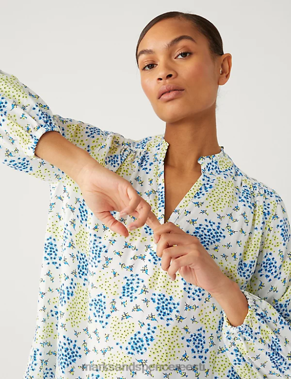 Riietus ee Marks & Spencer naised lilleline v-kaelusega popover pluus kollane segu NZTRN1039