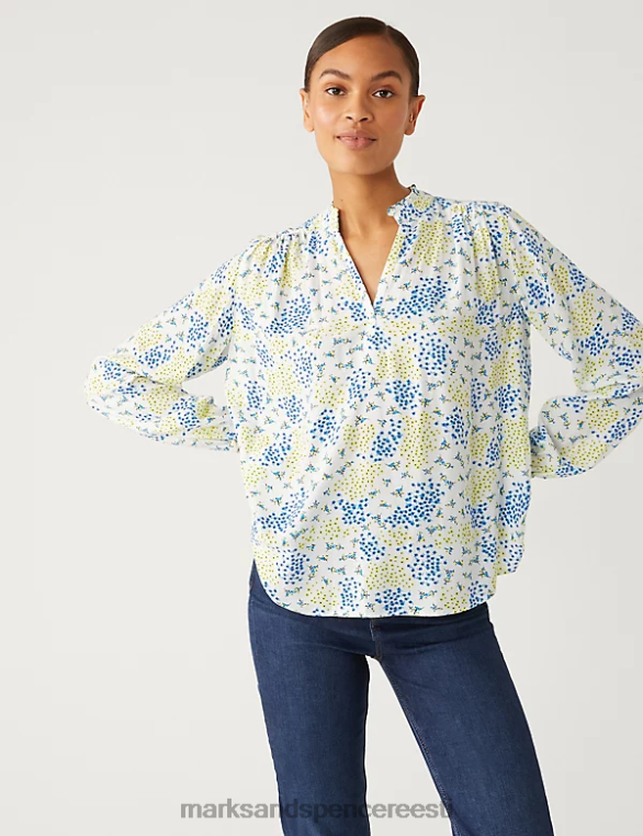 Riietus ee Marks & Spencer naised lilleline v-kaelusega popover pluus kollane segu NZTRN1039