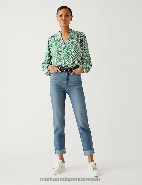 Riietus ee Marks & Spencer naised lilleline v-kaelusega popover pluus roheline segu NZTRN1040