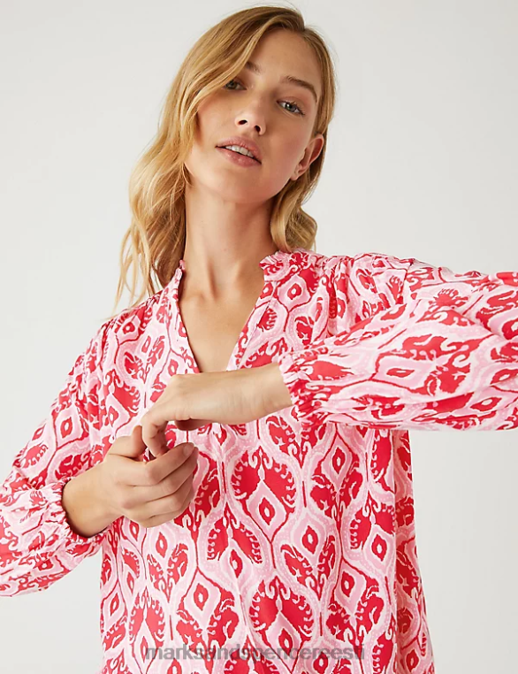 Riietus ee Marks & Spencer naised lilleline v-kaelusega popover pluus roosa segu NZTRN1041