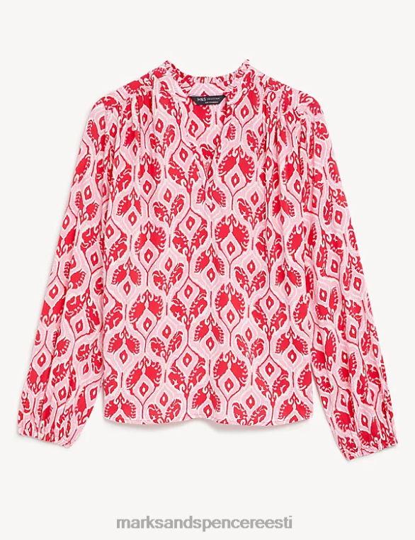 Riietus ee Marks & Spencer naised lilleline v-kaelusega popover pluus roosa segu NZTRN1041