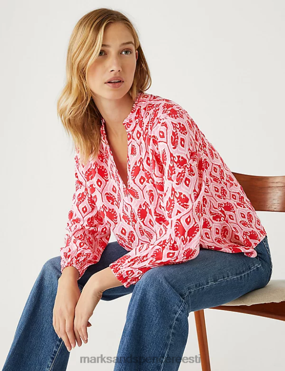 Riietus ee Marks & Spencer naised lilleline v-kaelusega popover pluus roosa segu NZTRN1041