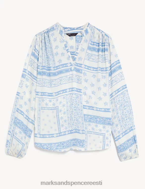 Riietus ee Marks & Spencer naised lilleline v-kaelusega popover pluus valge segu NZTRN649