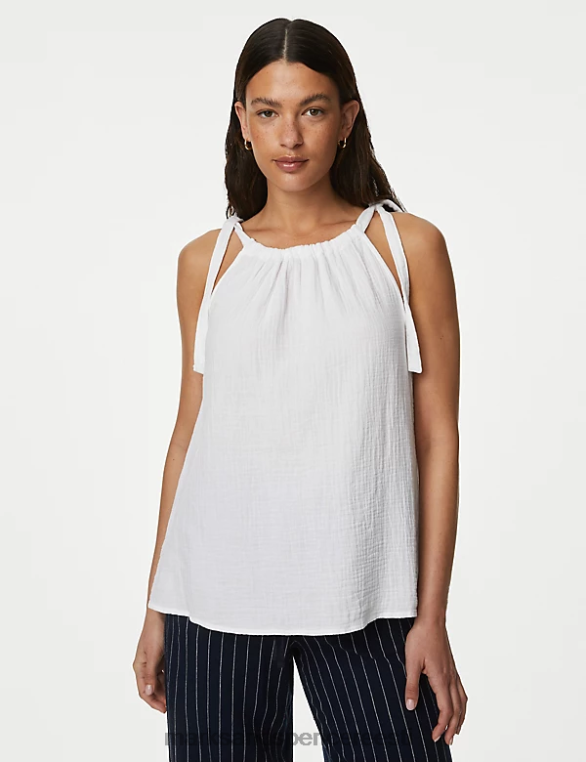 Riietus ee Marks & Spencer naised linane rikkalik kõrge kaelusega cami top valge NZTRN3134