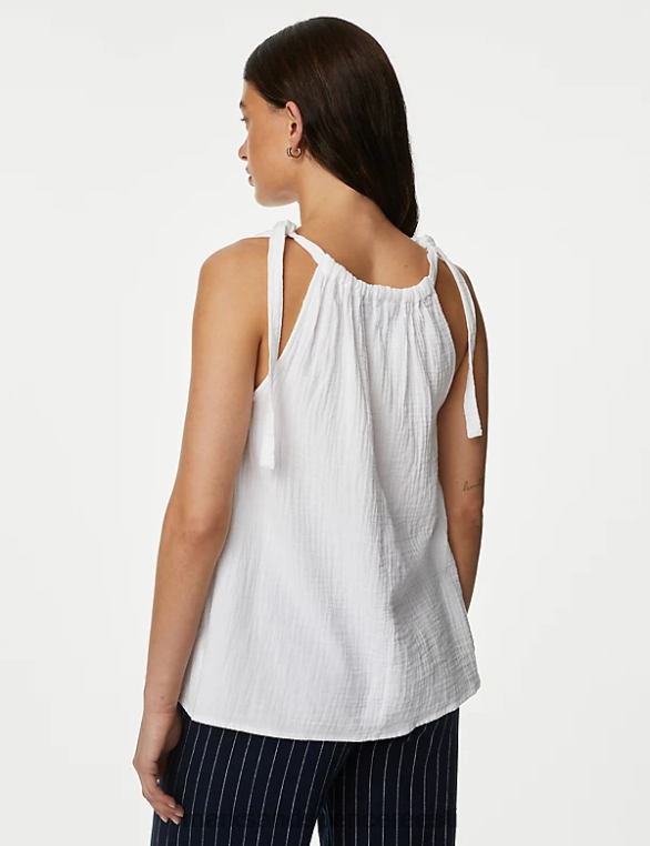 Riietus ee Marks & Spencer naised linane rikkalik kõrge kaelusega cami top valge NZTRN3134