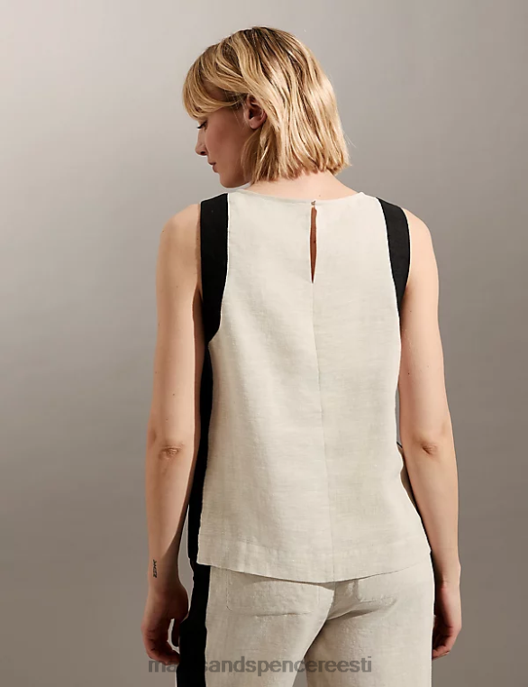 Riietus ee Marks & Spencer naised puhas linane crew kaelus pool triip vesti top looduslik segu NZTRN1332