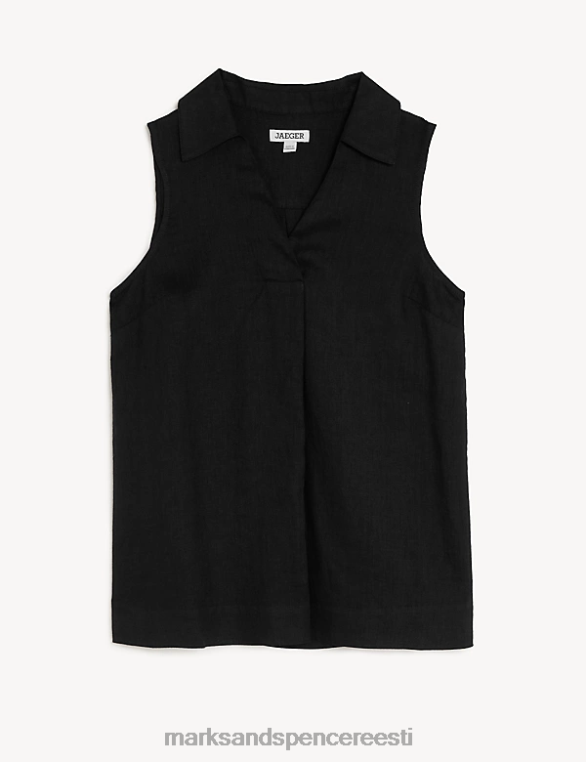 Riietus ee Marks & Spencer naised puhas linane lõdvestunud koorega top must NZTRN2067
