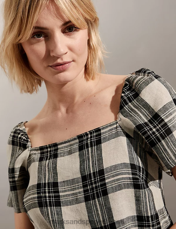 Riietus ee Marks & Spencer naised puhas linane ruuduline top must segu NZTRN1779