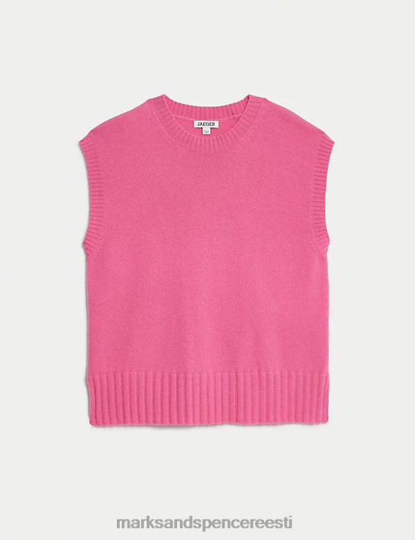Riietus ee Marks & Spencer naised puhtast kašmiirist kaelusega kootud vest roosa NZTRN1120