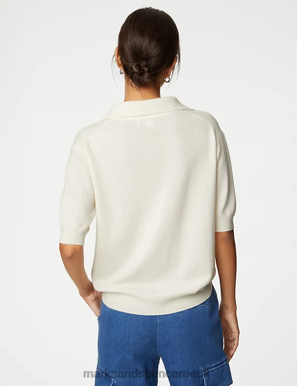 Riietus ee Marks & Spencer naised puhtast kašmiirist kraega kootud topp elevandiluust NZTRN1148