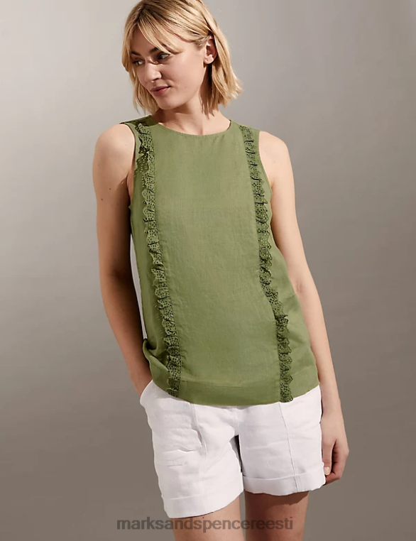 Riietus ee Marks & Spencer naised puhtast linasest broderie vest khaki NZTRN1836