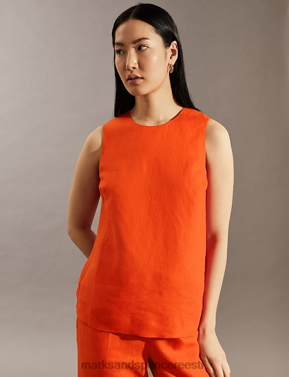Riietus ee Marks & Spencer naised puhtast linasest koorega top punane NZTRN1499