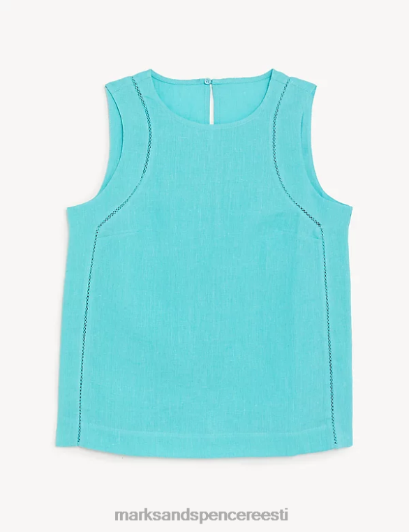 Riietus ee Marks & Spencer naised puhtast linasest pitsist sisetükiga vesti topp sinine NZTRN1553