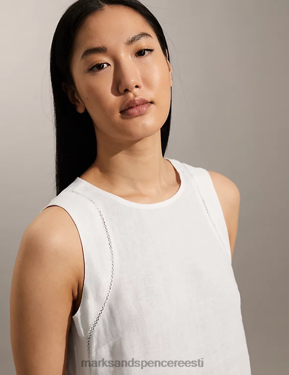 Riietus ee Marks & Spencer naised puhtast linasest pitsist sisetükiga vesti topp valge NZTRN1888