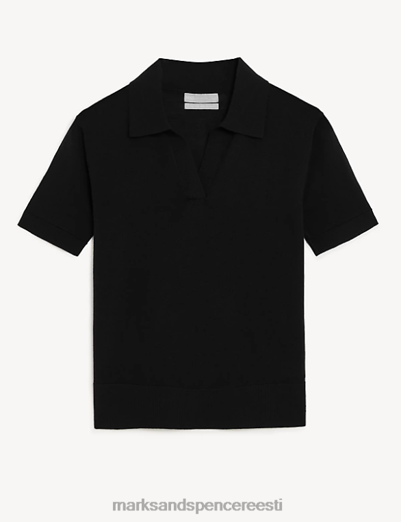 Riietus ee Marks & Spencer naised puhtast meriinovillast kraega kootud topp must NZTRN1402