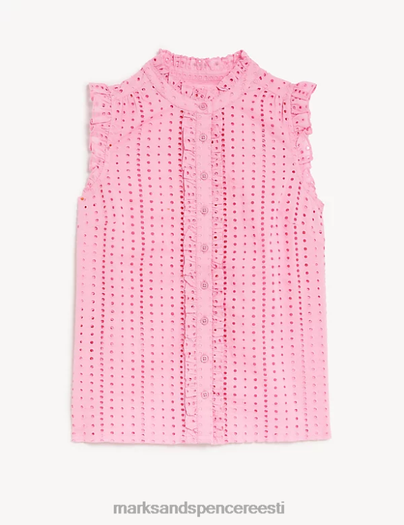 Riietus ee Marks & Spencer naised puhtast puuvillast broderie kaelus roosa NZTRN2214