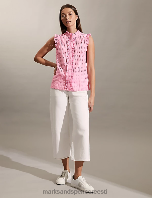 Riietus ee Marks & Spencer naised puhtast puuvillast broderie kaelus roosa NZTRN2214