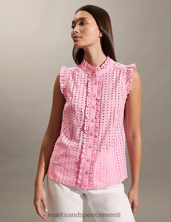 Riietus ee Marks & Spencer naised puhtast puuvillast broderie kaelus roosa NZTRN2214