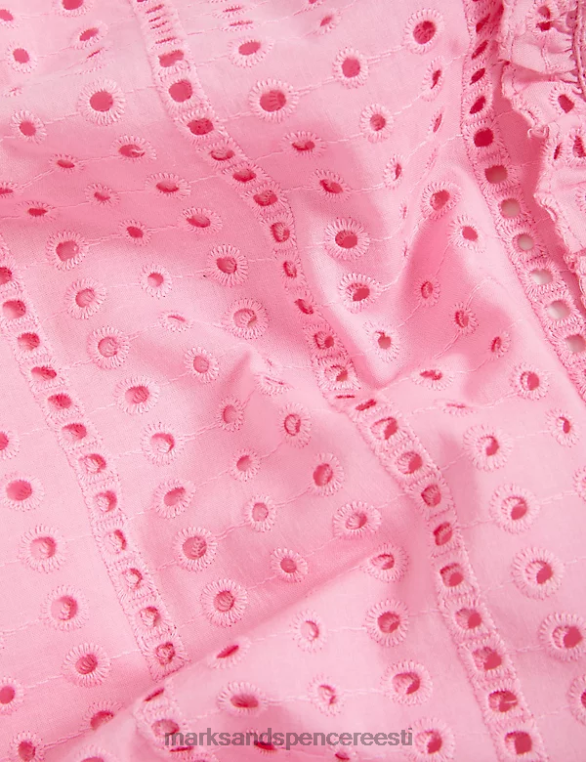 Riietus ee Marks & Spencer naised puhtast puuvillast broderie kaelus roosa NZTRN2214