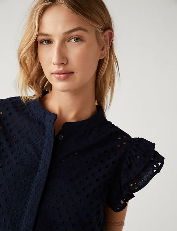 Riietus ee Marks & Spencer naised puhtast puuvillast broderie sateering detail top merevägi NZTRN2690