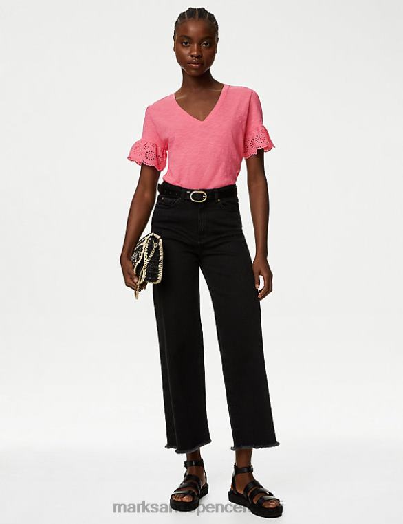 Riietus ee Marks & Spencer naised puhtast puuvillast broderie top keskmine roosa NZTRN1864