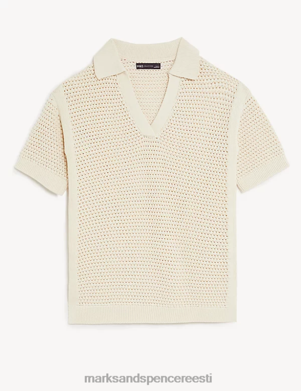 Riietus ee Marks & Spencer naised puhtast puuvillast kraega kootud topp elevandiluust NZTRN656