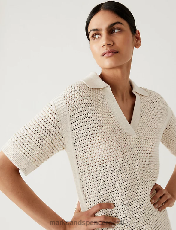 Riietus ee Marks & Spencer naised puhtast puuvillast kraega kootud topp elevandiluust NZTRN656