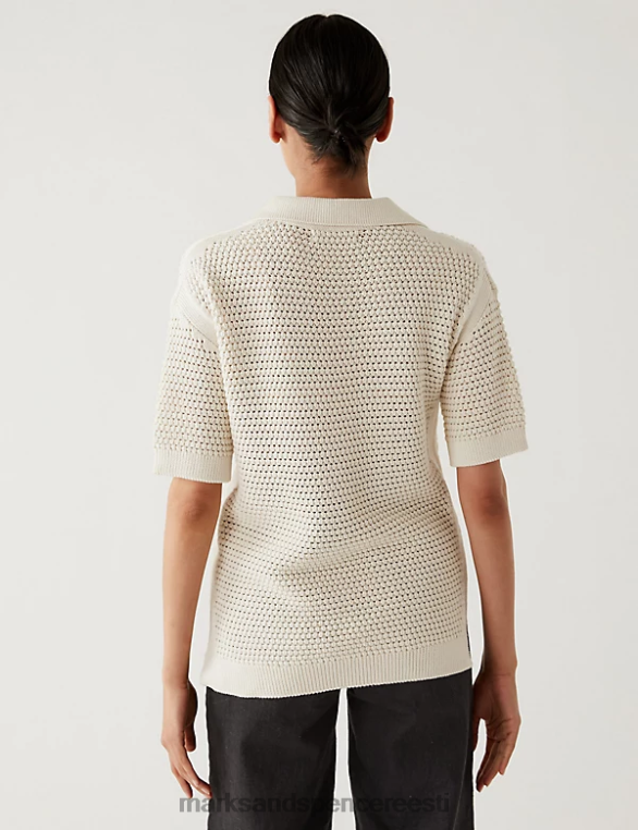 Riietus ee Marks & Spencer naised puhtast puuvillast kraega kootud topp elevandiluust NZTRN656