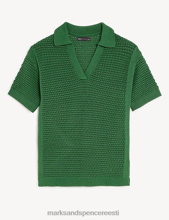 Riietus ee Marks & Spencer naised puhtast puuvillast kraega kootud topp keskmine roheline NZTRN298