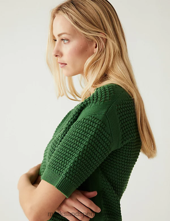 Riietus ee Marks & Spencer naised puhtast puuvillast kraega kootud topp keskmine roheline NZTRN298