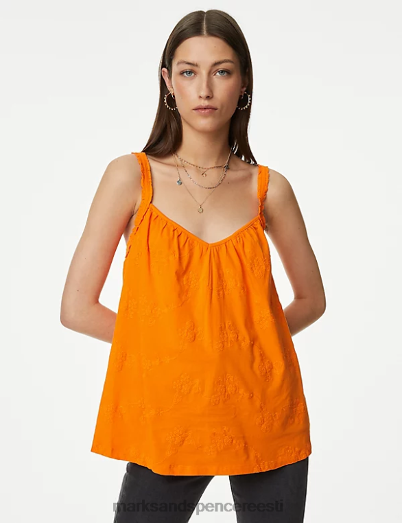 Riietus ee Marks & Spencer naised puhtast puuvillast tikitud cami top ereoranž NZTRN1268